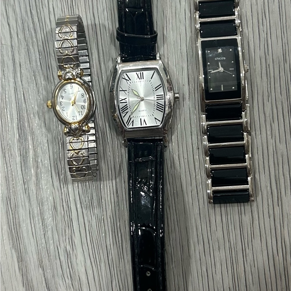 Black Leather Strap Watch with Silver Dial